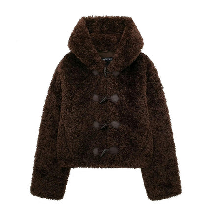 Women's Faux Fur Coat Shearling Fluffy Fuzzy Shaggy Hood Sherpa Fleece Jacket