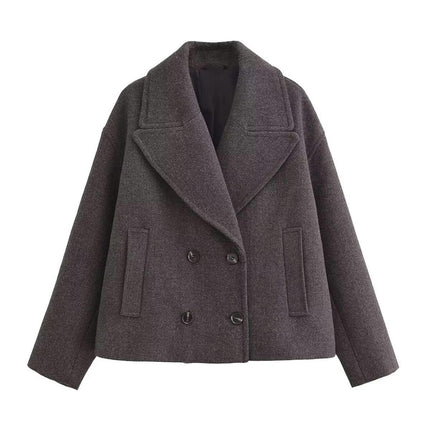 Cropped Trench Coat for Women Fall Winter Double Breasted Notched Lapel Jackets Fashion Coat