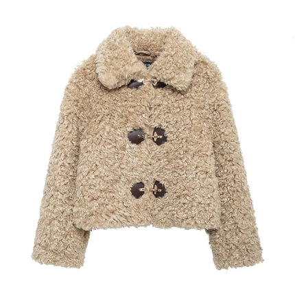 Women's Long Sleeve Sherpa Fleece Jackets Lapel Faux Fuzzy Coat Winter Warm Outwear