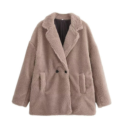 Women's Winter Casual Sherpa Jacket Notch Lapel Fuzzy Faux Fur Fleece Coat
