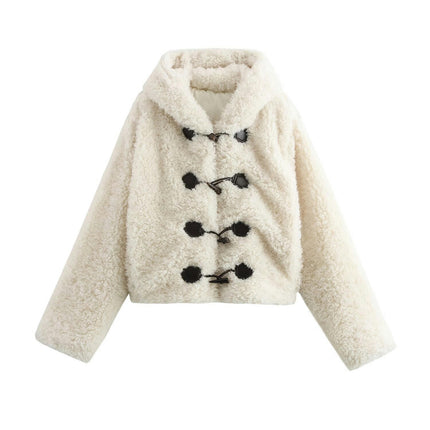 Womens Casual Faux Shearling Coat Fleece Fuzzy Hooded Warm Winter Jackets