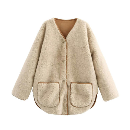 Women's Sherpa Fleece Jacket Long Sleeve Faux Fuzzy Coat Button Warm Winter Outwear with Pockets