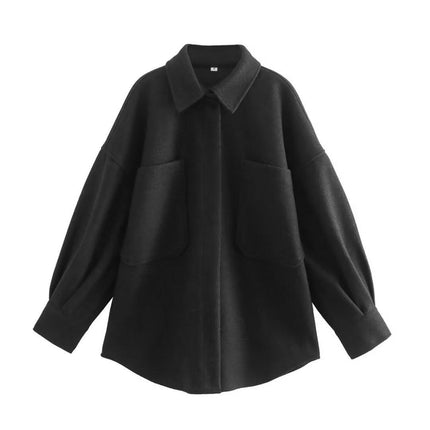 Women's Winter Blend Lapel Collar Jacket Button Down Long Sleeve Shirt Coat