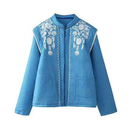 Women's Cropped Puffer Jacket Floral Print Padded Coat Button Down Outwear
