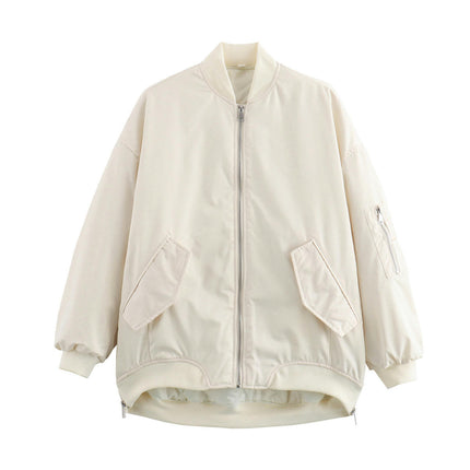 Women's Winter Bomber Jacket Zip Up Padded Coats Long Sleeve Outwear with Pockets