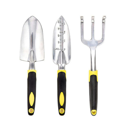 3 Pieces Aluminum Heavy Gardening Kit Hand Shovel, Transplant Shovel and Hand Rake with Soft Rubber Non-Slip Handle