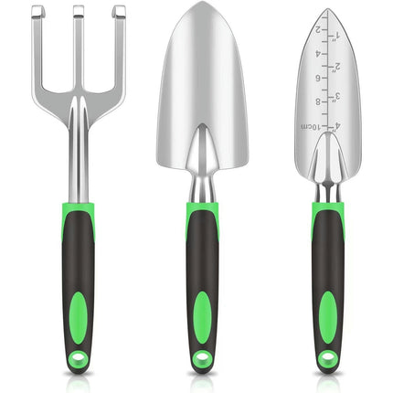 Garden Tool Set, 3 Piece Cast-Aluminum Gardening Kit with Rubberized Non-Slip Handle,Garden Gifts