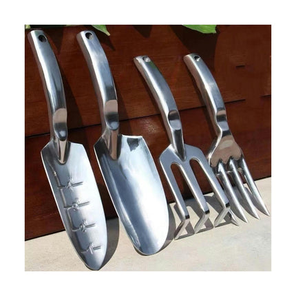 Garden Tools with Digging Trowel, Transplant Trowel and Hand Rake Solid One Piece Cast Aluminum Construction