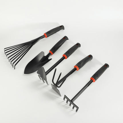 Garden Tool Set 5 Pieces, Heavy Duty Powder Coated Steel, Plastic Non-slip Handle