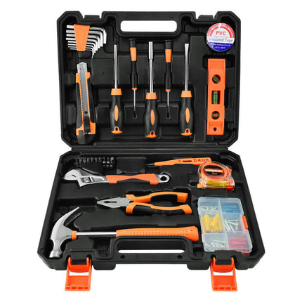 32-Piece Universal Household Hand Tool Set - With Plastic Tool Case Wooden Tools