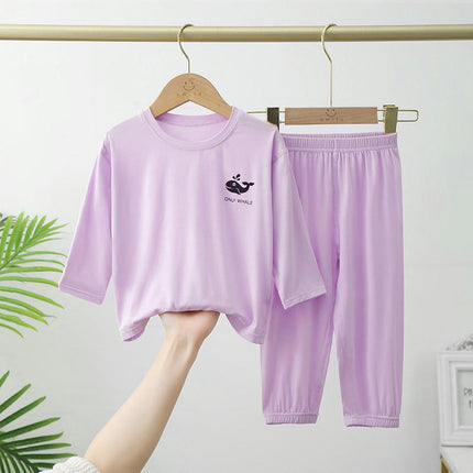 Children's Pajamas 2-Piece set Modal Summer Thin BBoys and Girls Nine-Point Pants Set