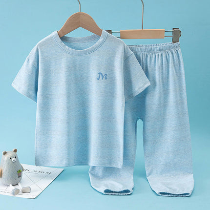 Boys and Girls Short-Sleeved Tops and Pants Pure Cotton Casual 2-Piece Pajama Set