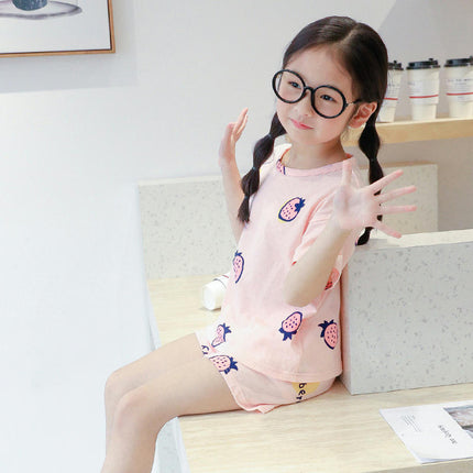 Children's Pajamas Cotton Short Sleeve 2-piece Set-Girls Cartoon Home Clothes Set