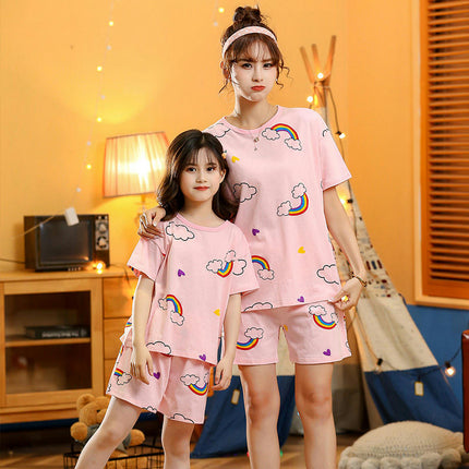 Family Pajama Set 2 Pieces Cute Cartoon Home Clothes Pajamas Short Sleeve Shorts Set