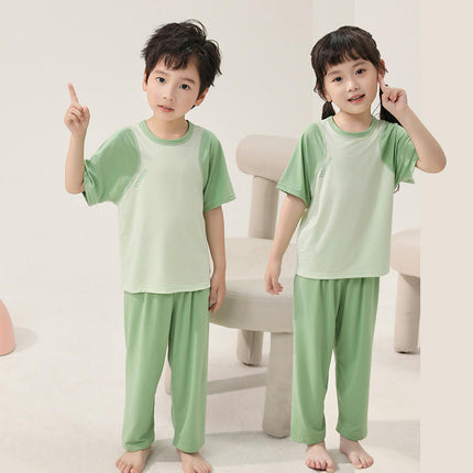 Children's Modal Pajamas 2-piece Set - Medium and Large Children's Short Sleeve Long Pants Set