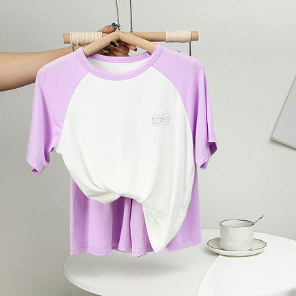 Girls Pajamas 2-piece Set Children's Summer Short-sleeved Modal Solid Color Home Clothes Set
