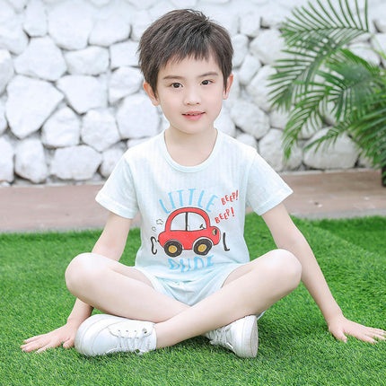 Unisex Cartoon Cotton Short Sleeve Boys Girls T-Shirt and Shorts 2-Piece Set