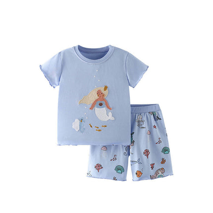 Girls Cotton Pajama Set - Summer Short Sleeve Shorts Casual Fashion Home Clothes 2-piece Set