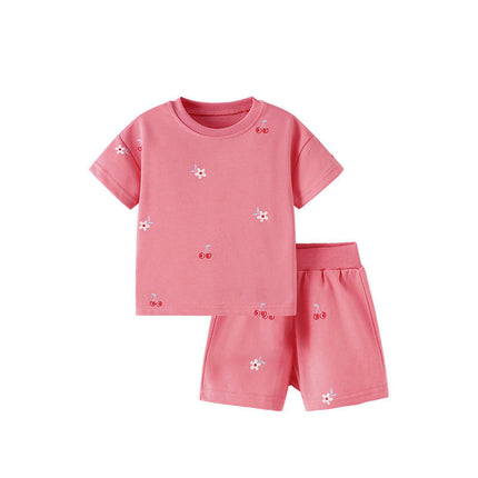 Girls Summer Pajama Set - Printed Short Sleeve Shorts Casual Home Clothes 2-Piece Set