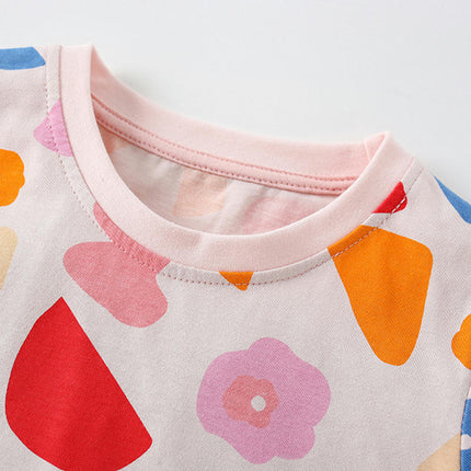 Girls Short Sleeve Pajama Set 2-piece Set - Summer Fashionable Printed Casual Home Clothes