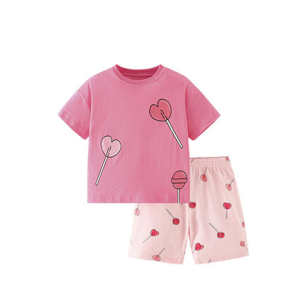 Girls Pajama Set 2-piece Set - Summer Fashionable Printed Casual Home Clothes Set