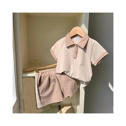 Girls Casual Sports Suit - Lapel Button Short Sleeve Shorts Home Clothes 2-piece Set