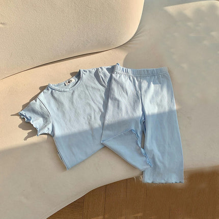 Children's Modal Pajama Set - Short Sleeve Air Conditioning Clothes Cropped Pants Home Clothes