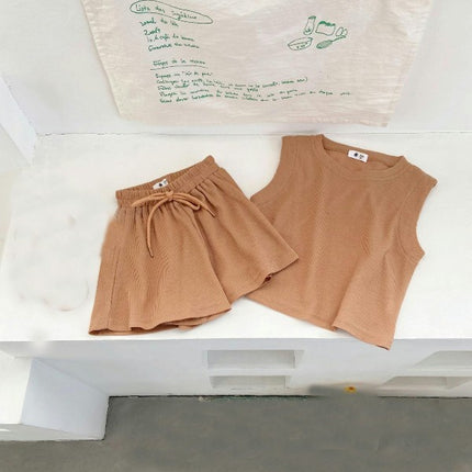 Girls Summer Waffle Pajama Set - Sleeveless Vest Shorts Loose 2-Piece Set