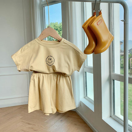 Girls Summer Suit-Casual Short Sleeve Shorts Loose Two-piece Suit