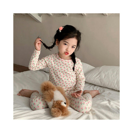 Long-sleeved floral pajamas set for children autumn warm velvet 2-piece set