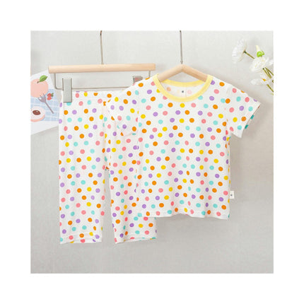Girls Imitation Ice Silk Short Sleeve Pajamas Set Small and Medium Children Baby House Clothes 2-piece Set