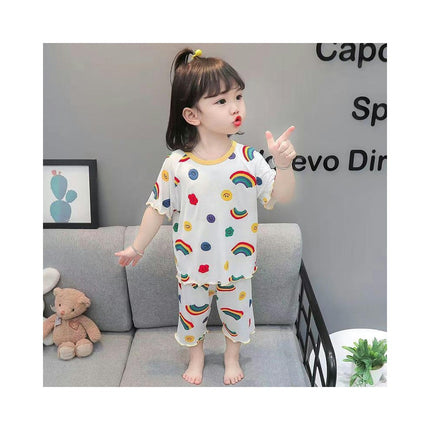 Girls Pajamas Short Sleeve Toddler Girls Summer Short Sets Imitation Ice Silk Sleepwear