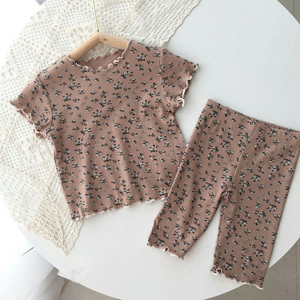 Girls Short-sleeved Floral Suit Can Be Worn Outside Baby 2-piece Pajamas Home Clothes