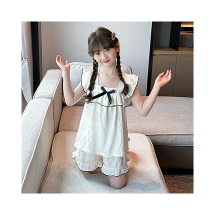 Girls Summer Pajama Set - Thin Homewear Children Suspender Shorts Set