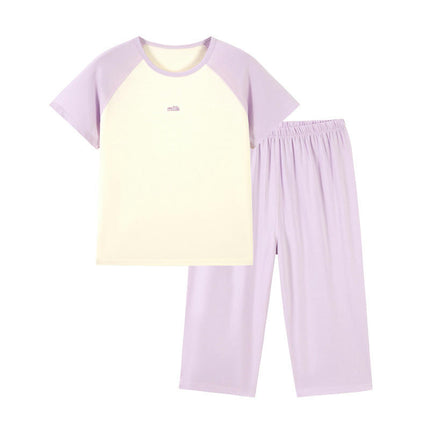 Children's Short-Sleeved Home Clothes Set, Medium and Large Children's Outerwear T-shirt Pajamas Set