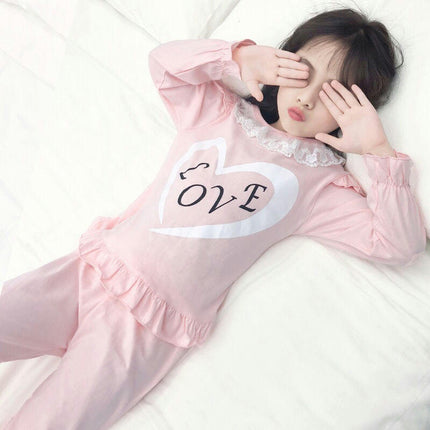 Girls Pajamas Princess Style Pure Cotton Long Sleeve Set Middle and Large Girls Autumn Home Clothes Set