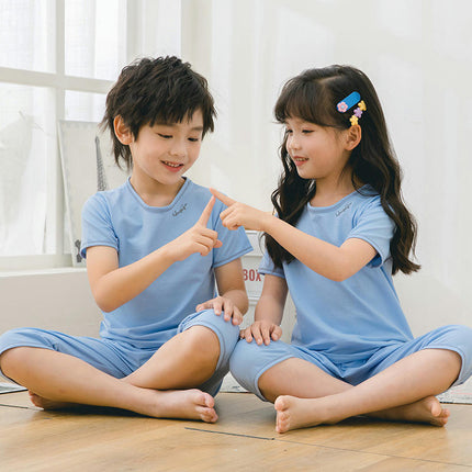 2-Piece Pajamas for Boys and Girls-Summer Pure Cotton Solid Color Children's Pajamas Short Set