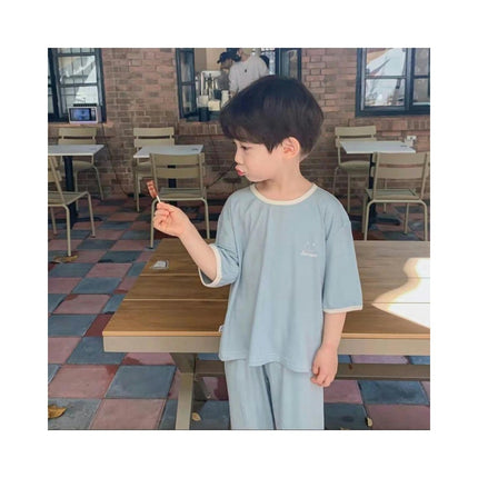 Children's Modal Thin Pajama Set-Boys' Loose Home Clothes Set with Half Sleeves