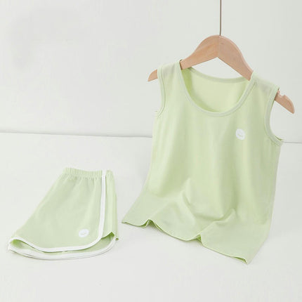 Children's Sleeveless Vest Pajamas Set - Medium and Large Children's Summer T-shirt Shorts 2-piece Set