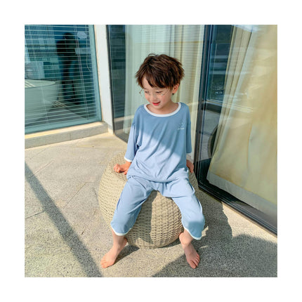 Boys Solid Color Pajamas 2-piece Set-Medium and Large Children's Short-Sleeved Home Clothes