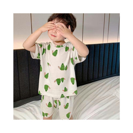 Boys Imitation Ice Silk Home Clothes Set-Short Sleeve Children's Pajamas 2-piece Set
