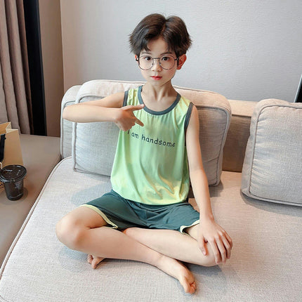 Boys Summer Pajamas 2-piece Set Modal Sleeveless Vest Shorts Home Clothes Set