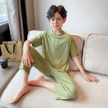 Boys' Pajamas - Summer Imitation Ice Silk Home Clothes Big Kids' Pajamas 2-piece Set