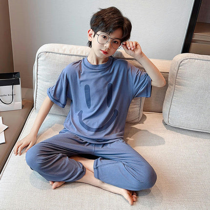 Medium and Large Boys' Pajamas 2-Piece Set Modal Home Clothes Round Neck Loose Pajamas Set