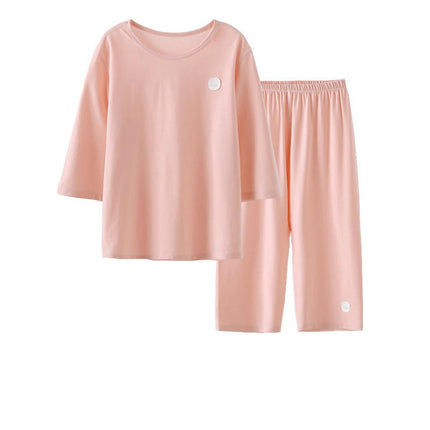Children's Pajama Set-Summer Thin Boys and Girls Solid Color Three-quarter Sleeve Home Clothes
