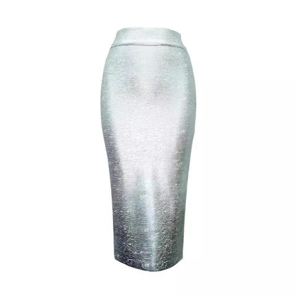 Womens Shiny Metallic Liquid Bodycon Pencil Skirt Stretch Party Midi Skirt