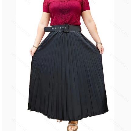 Pleated Midi Skirts for Women High Waisted A Line Skirt with Belt