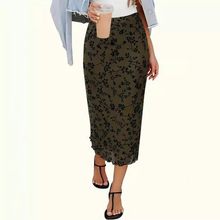Women's Lettuce Trim High Waist Mesh Fishtail Bodycon Long Skirt