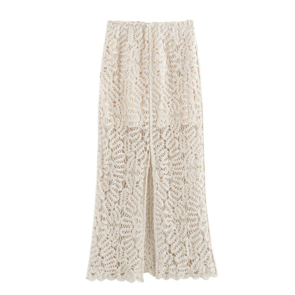 Women's Crochet Knit Skirt High Waist Bodycon Casual Slit Midi Skirt