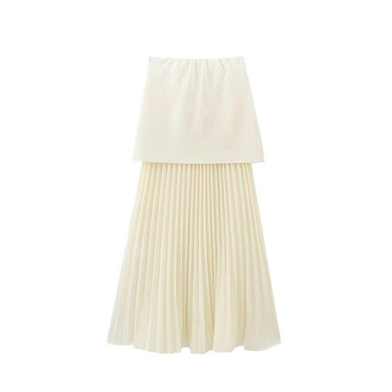 Pleated Midi Skirts for Women High Waisted Flowy Flare A Line Skirt